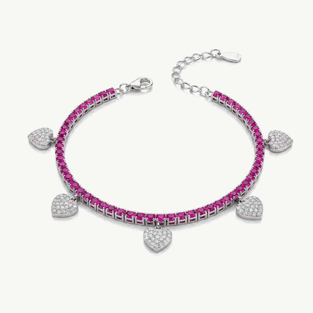 Bracciale Tennis con Ciondoli a Cuore