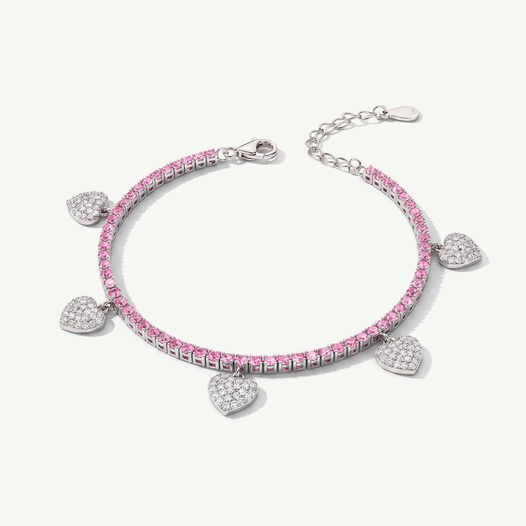 Bracciale Tennis con Ciondoli a Cuore